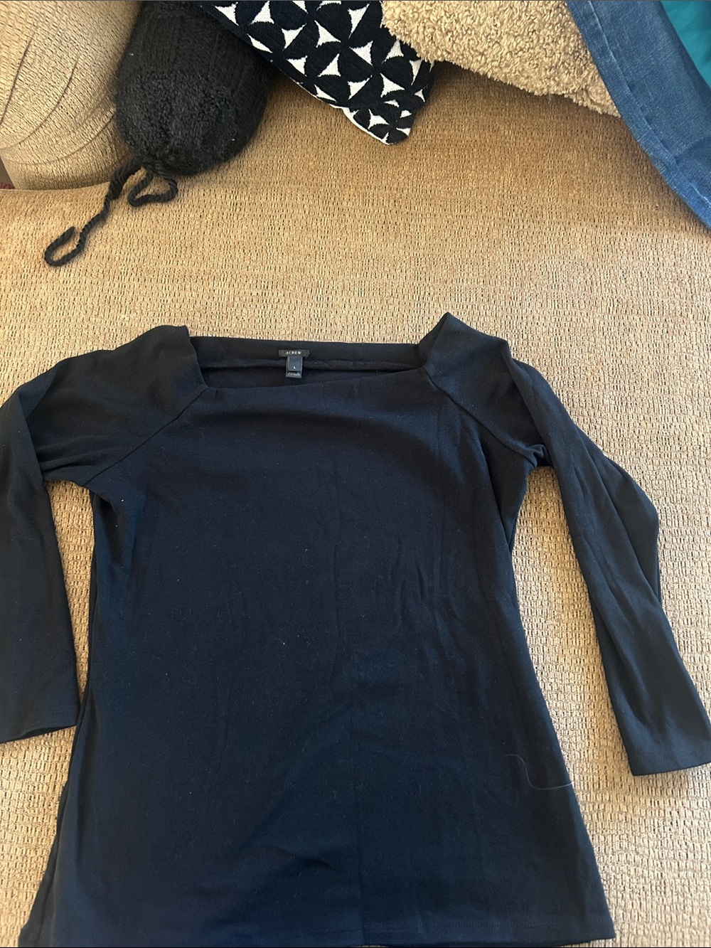 Classic Boatneck Black Long-Sleeve Women's Top